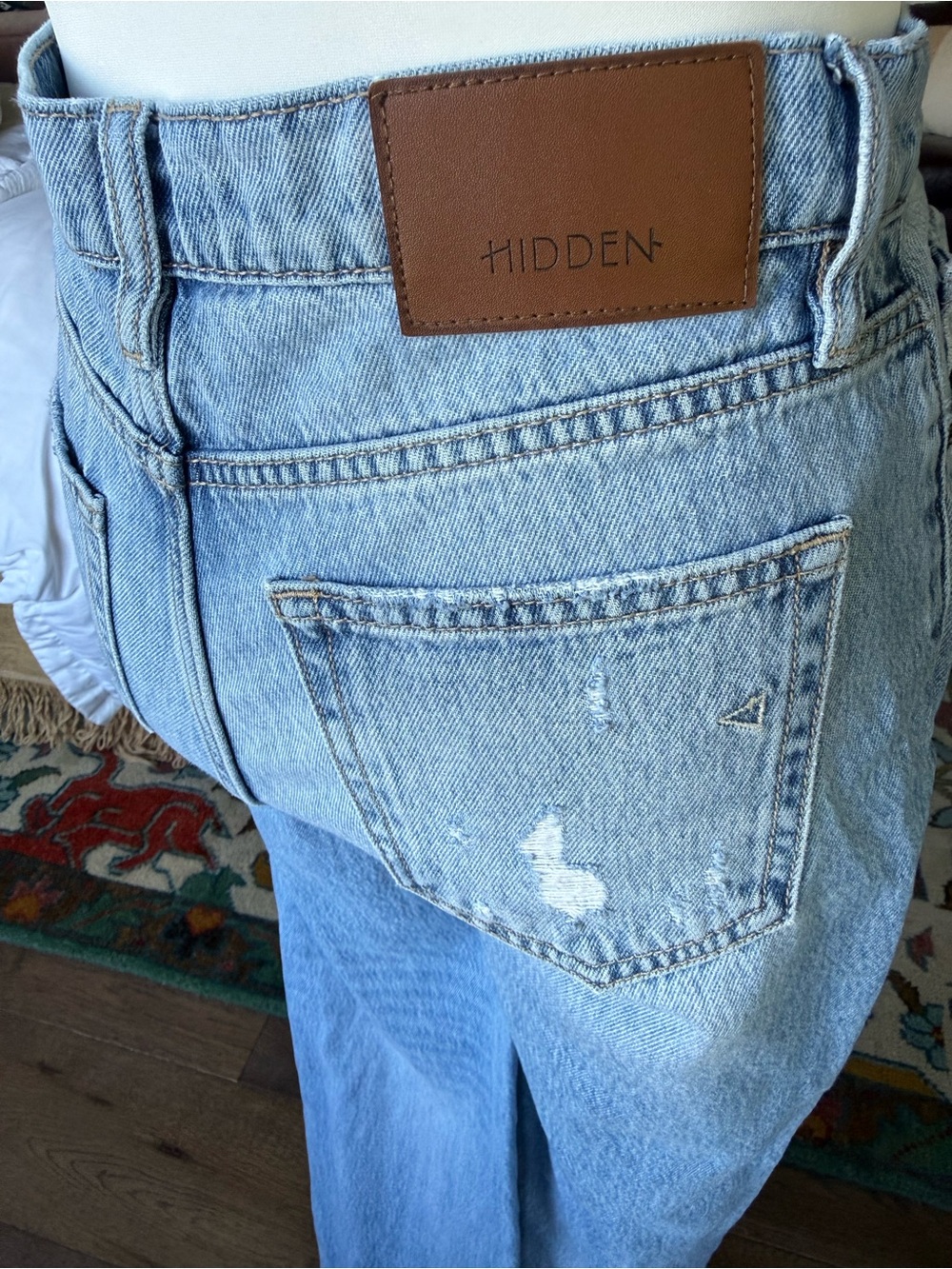 Hidden Light Blue Distressed High-Waist Wide-Leg Jeans 100% Cotton, Size 25 - Picture 3 of 9